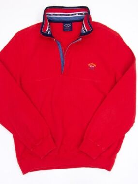 Paul & Shark Red quarter-Zip Pullover with Navy Trim size XL